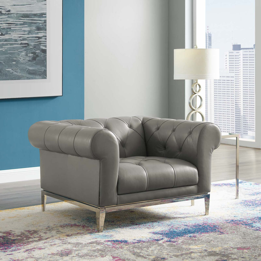 Modway Idyll Tufted Button Upholstered Leather Chesterfield Armchair - EEI-3443 | Armchairs | Modishstore - 1