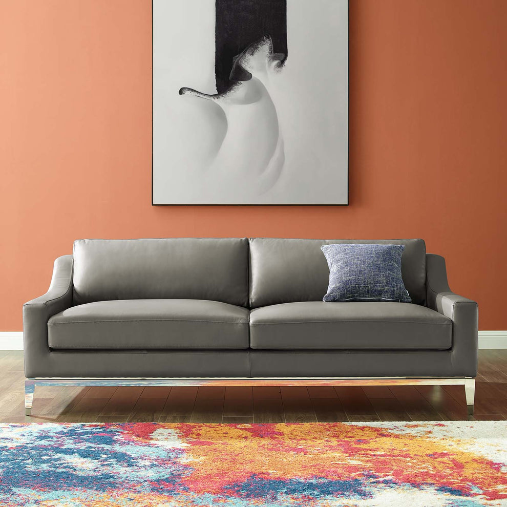 Modway Harness 83.5" Stainless Steel Base Leather Sofa - EEI-3444 | Sofas | Modishstore - 1