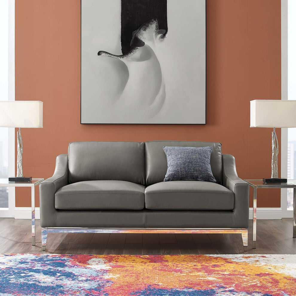 Modway Harness 64" Stainless Steel Base Leather Loveseat - EEI-3445 | Loveseats | Modishstore - 1