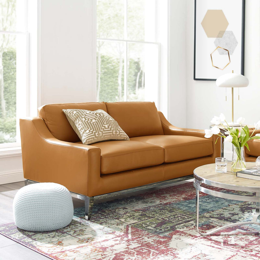 Modway Harness 64" Stainless Steel Base Leather Loveseat - EEI-3445 | Loveseats | Modishstore - 7