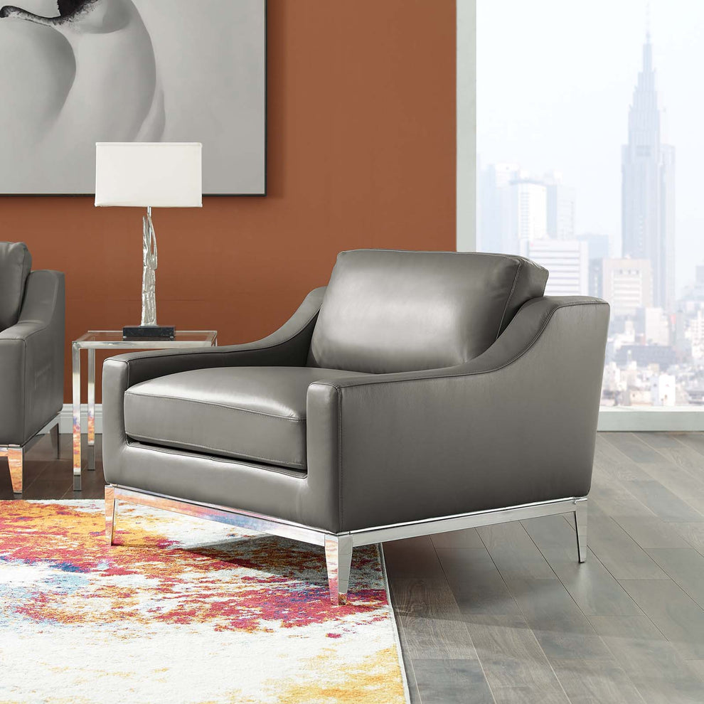 Modway Harness Stainless Steel Base Leather Armchair - EEI-3446 | Armchairs | Modishstore - 1