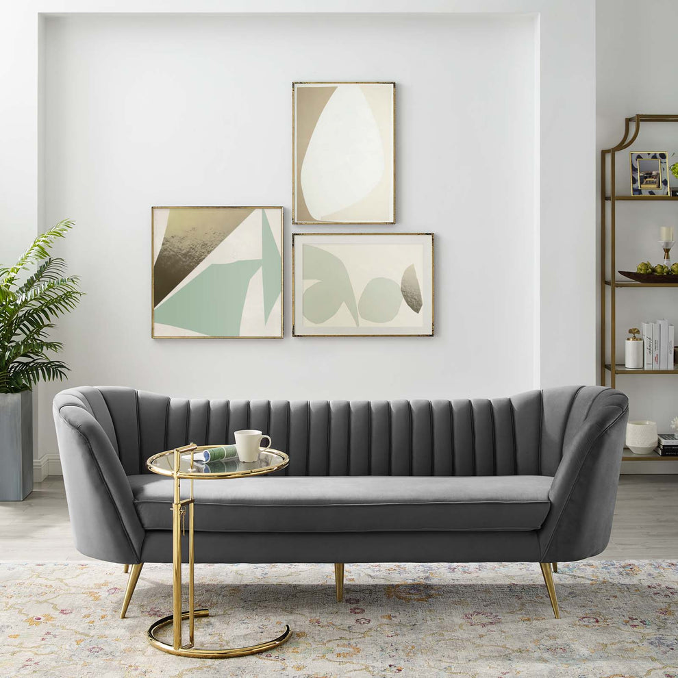 Modway Opportunity Vertical Channel Tufted Curved Performance Velvet Sofa - EEI-3453 | Sofas | Modishstore - 1