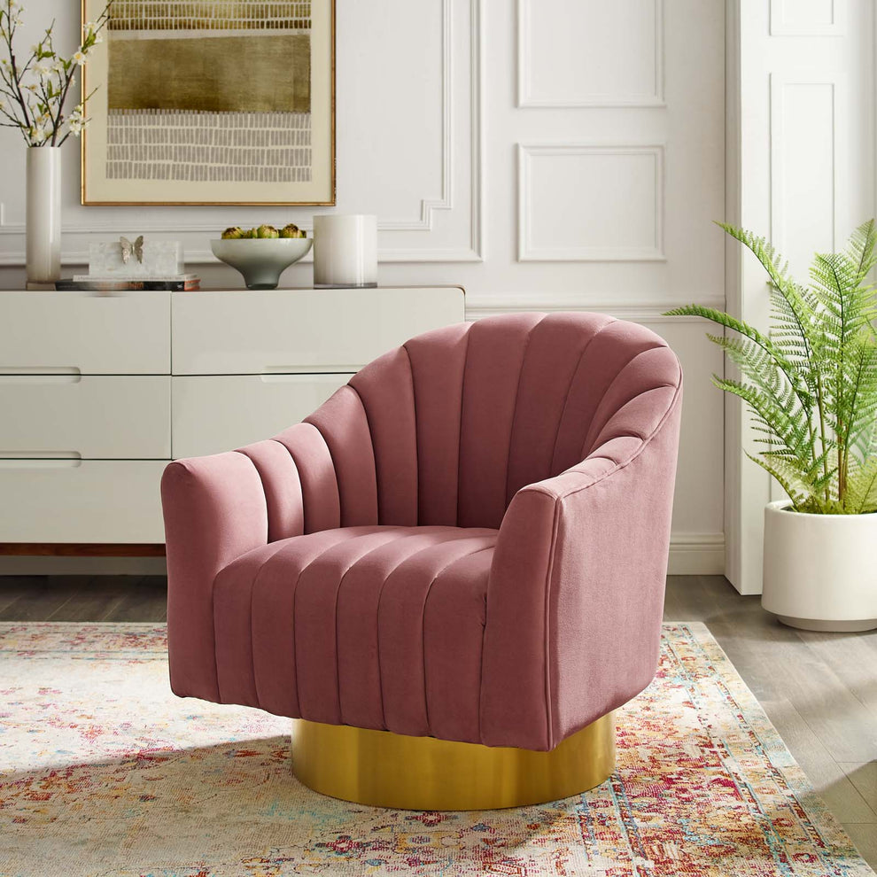 Modway Buoyant Vertical Channel Tufted Accent Lounge Performance Velvet Swivel Chair - EEI-3459 | Lounge Chairs | Modishstore - 1