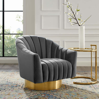 Modway Buoyant Vertical Channel Tufted Accent Lounge Performance Velvet Swivel Chair - EEI-3459 | Lounge Chairs | Modishstore - 4
