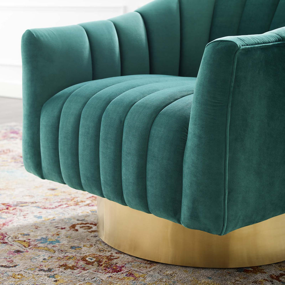 Modway Buoyant Vertical Channel Tufted Accent Lounge Performance Velvet Swivel Chair - EEI-3459 | Lounge Chairs | Modishstore - 19