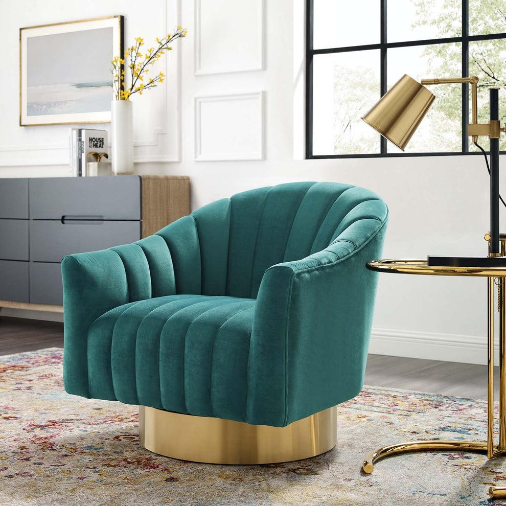 Modway Buoyant Vertical Channel Tufted Accent Lounge Performance Velvet Swivel Chair - EEI-3459 | Lounge Chairs | Modishstore - 16