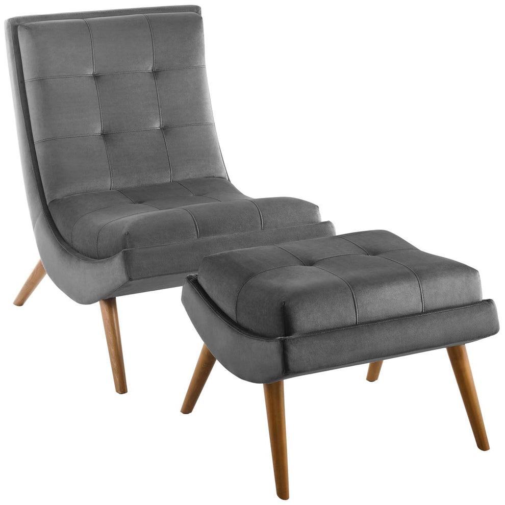 Modway Ramp Upholstered Performance Velvet Lounge Chair and Ottoman Set - EEI-3487 | Lounge Chairs | Modishstore - 11