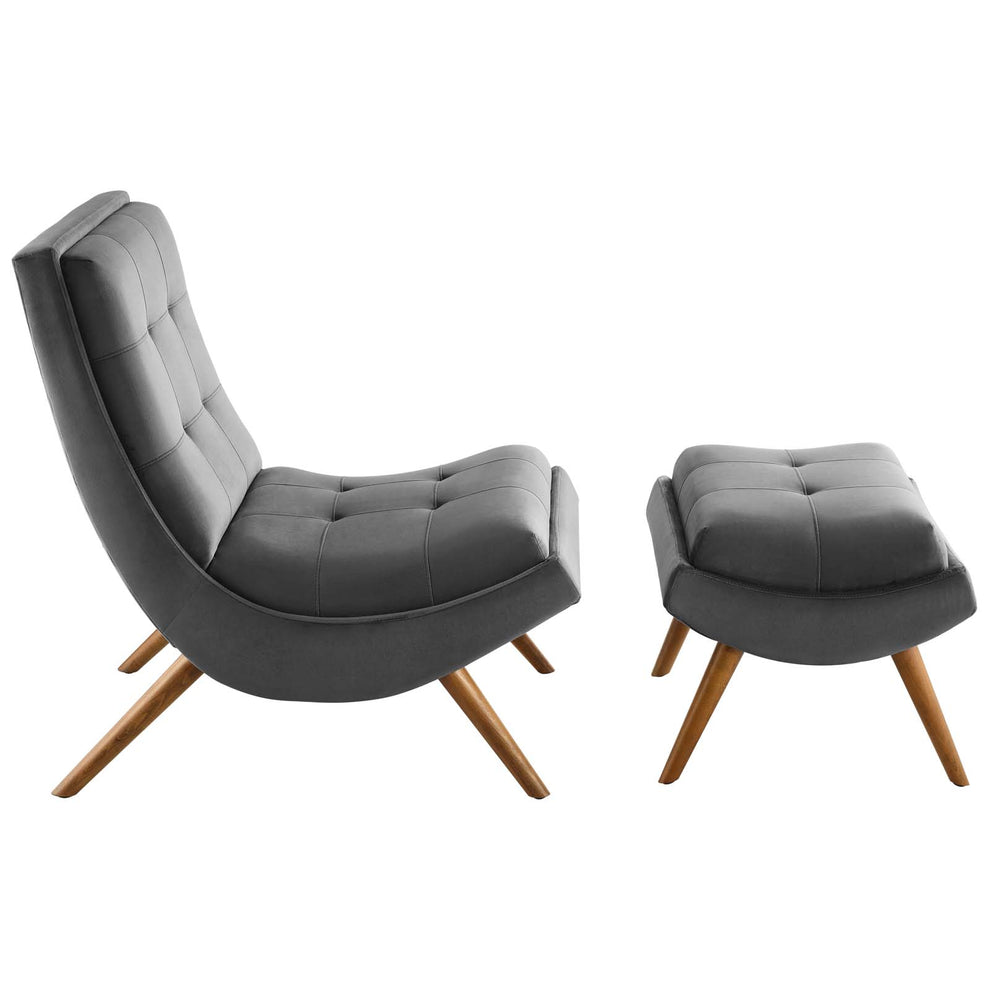 Modway Ramp Upholstered Performance Velvet Lounge Chair and Ottoman Set - EEI-3487 | Lounge Chairs | Modishstore - 4