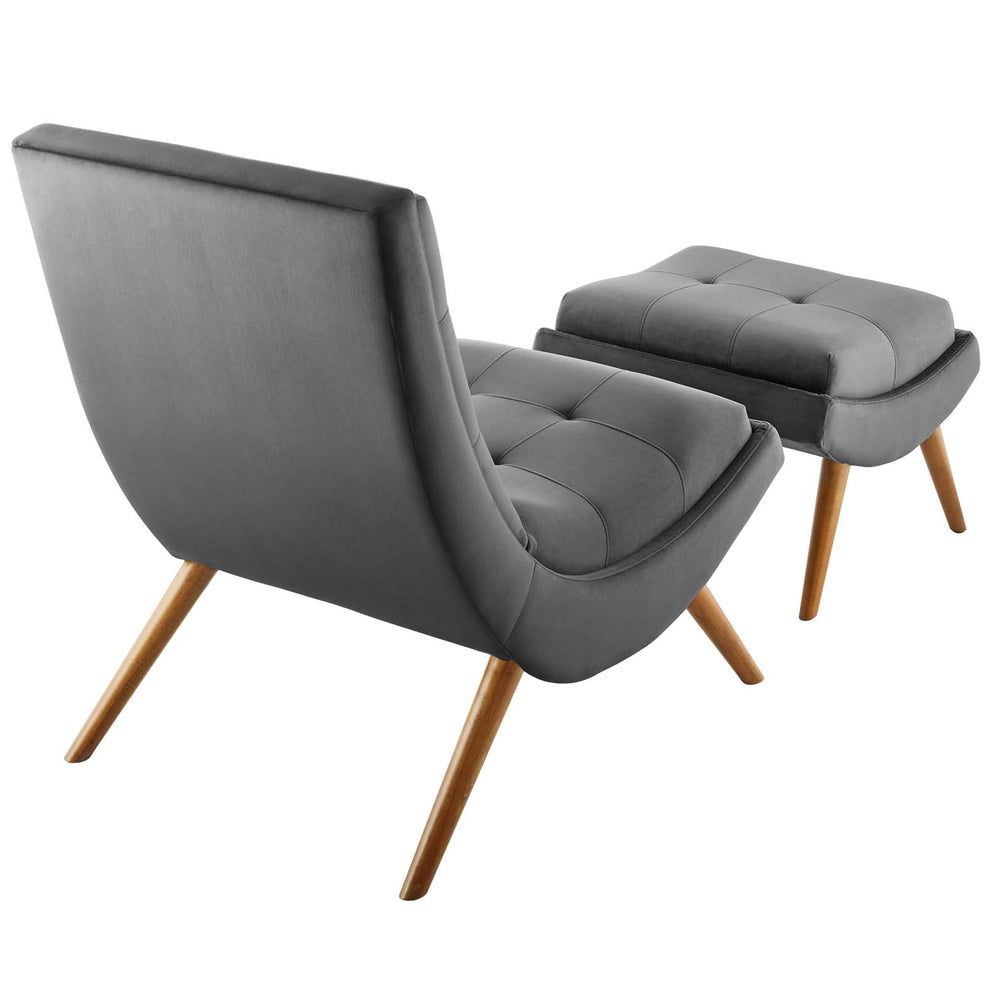 Modway Ramp Upholstered Performance Velvet Lounge Chair and Ottoman Set - EEI-3487 | Lounge Chairs | Modishstore - 6