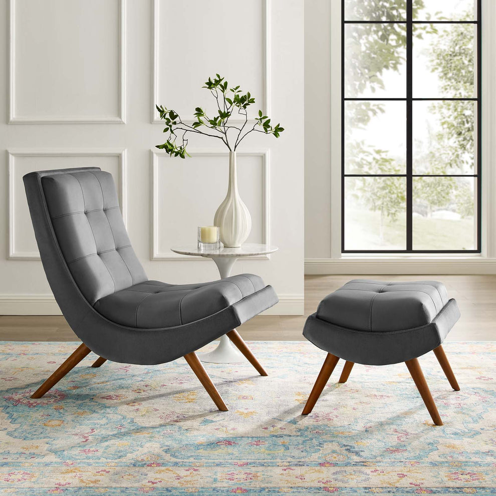 Modway Ramp Upholstered Performance Velvet Lounge Chair and Ottoman Set - EEI-3487 | Lounge Chairs | Modishstore - 1