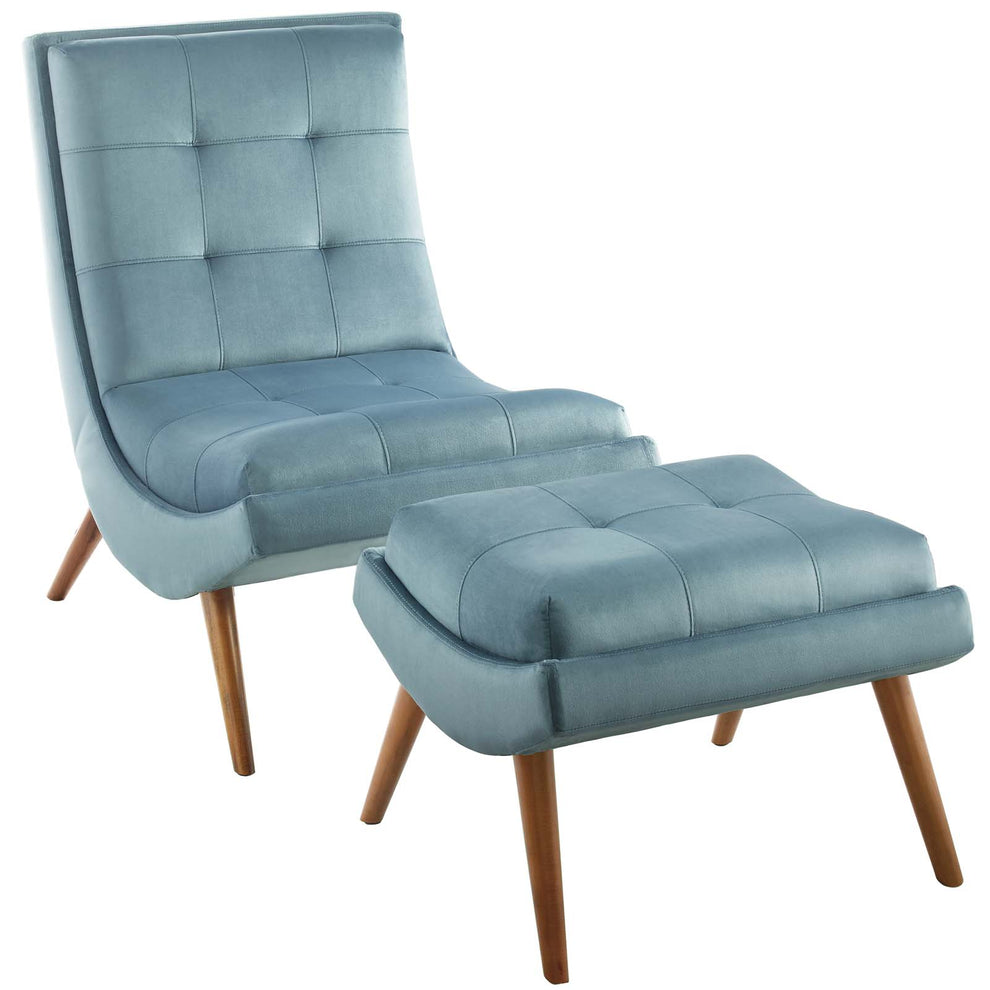 Modway Ramp Upholstered Performance Velvet Lounge Chair and Ottoman Set - EEI-3487 | Lounge Chairs | Modishstore - 16