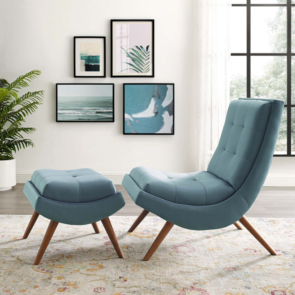 Modway Ramp Upholstered Performance Velvet Lounge Chair and Ottoman Set - EEI-3487 | Lounge Chairs | Modishstore - 15