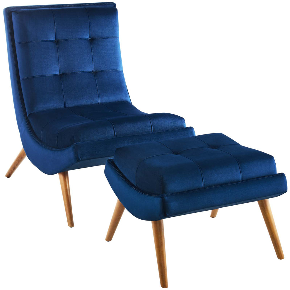 Modway Ramp Upholstered Performance Velvet Lounge Chair and Ottoman Set - EEI-3487 | Lounge Chairs | Modishstore - 7