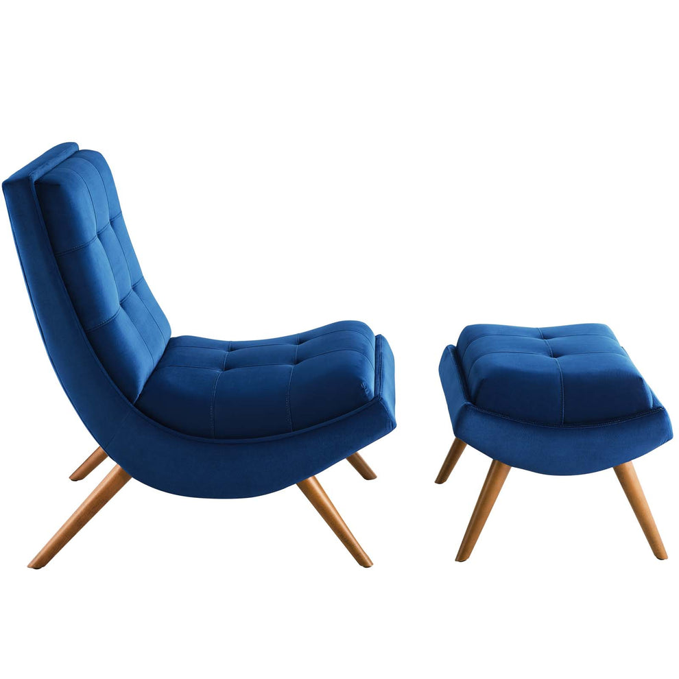 Modway Ramp Upholstered Performance Velvet Lounge Chair and Ottoman Set - EEI-3487 | Lounge Chairs | Modishstore - 14