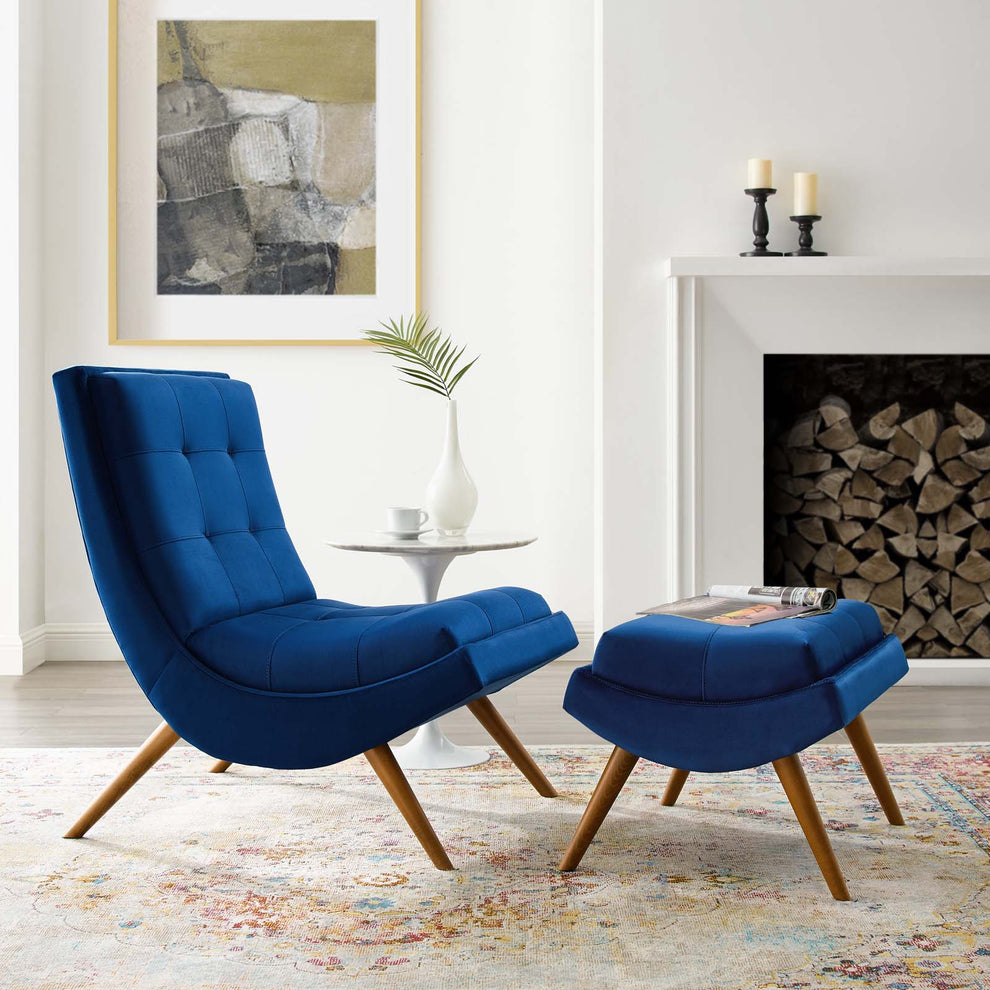 Modway Ramp Upholstered Performance Velvet Lounge Chair and Ottoman Set - EEI-3487 | Lounge Chairs | Modishstore - 8