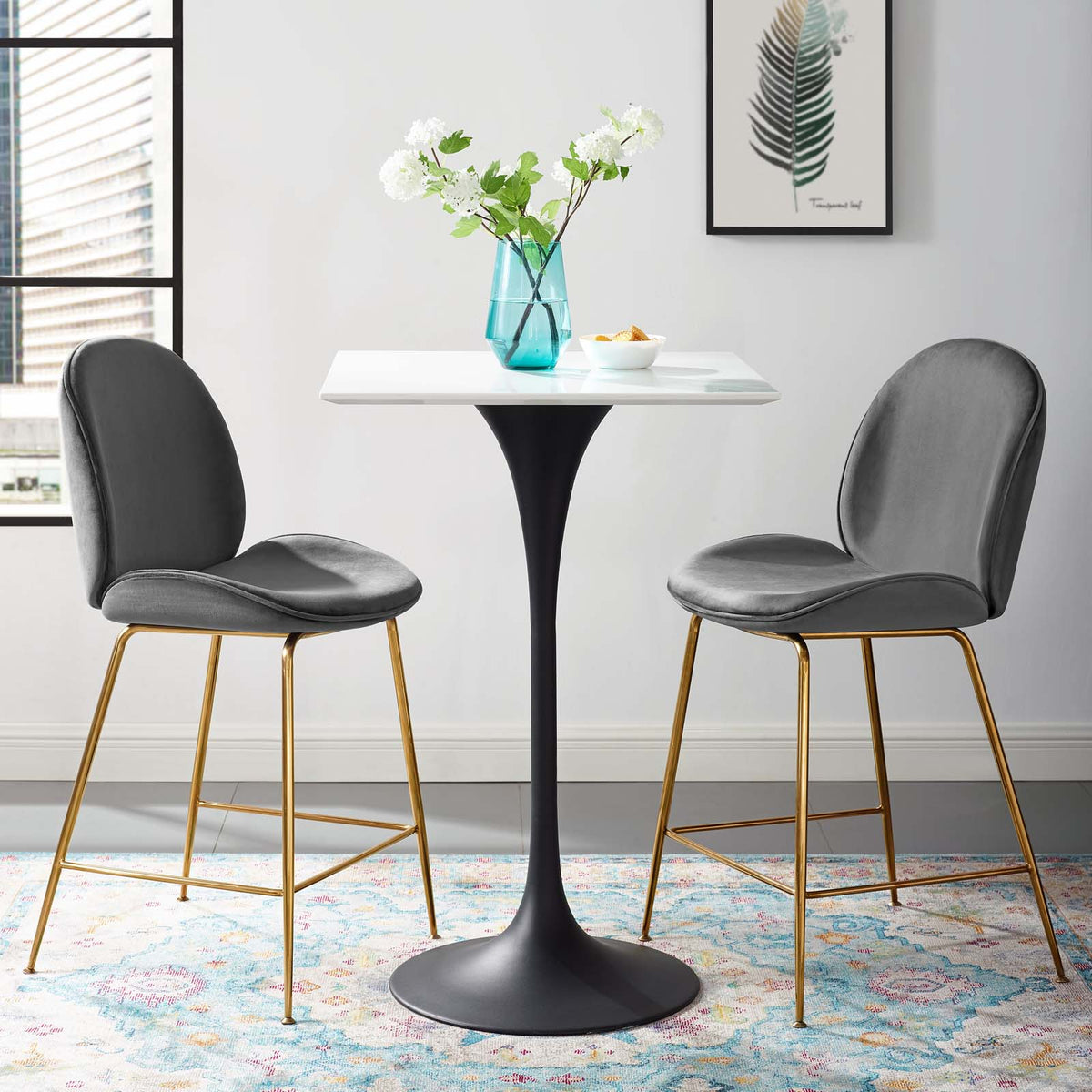 Modway Lippa 28" Square Wood Top Bar Table in White - EEI-3546 | Bar Tables | Modishstore - 1