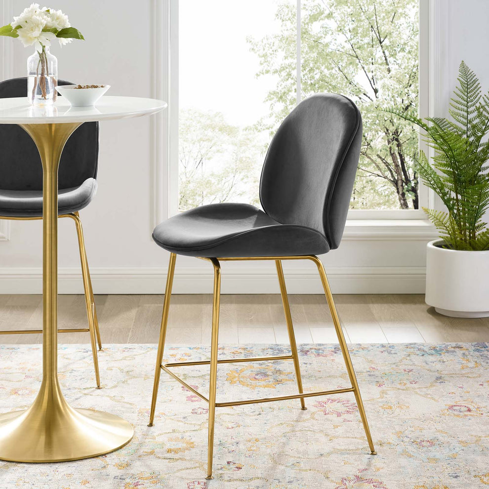 Modway Scoop Gold Stainless Steel Leg Performance Velvet Counter Stool - EEI-3549 | Counter Stools | Modishstore - 6