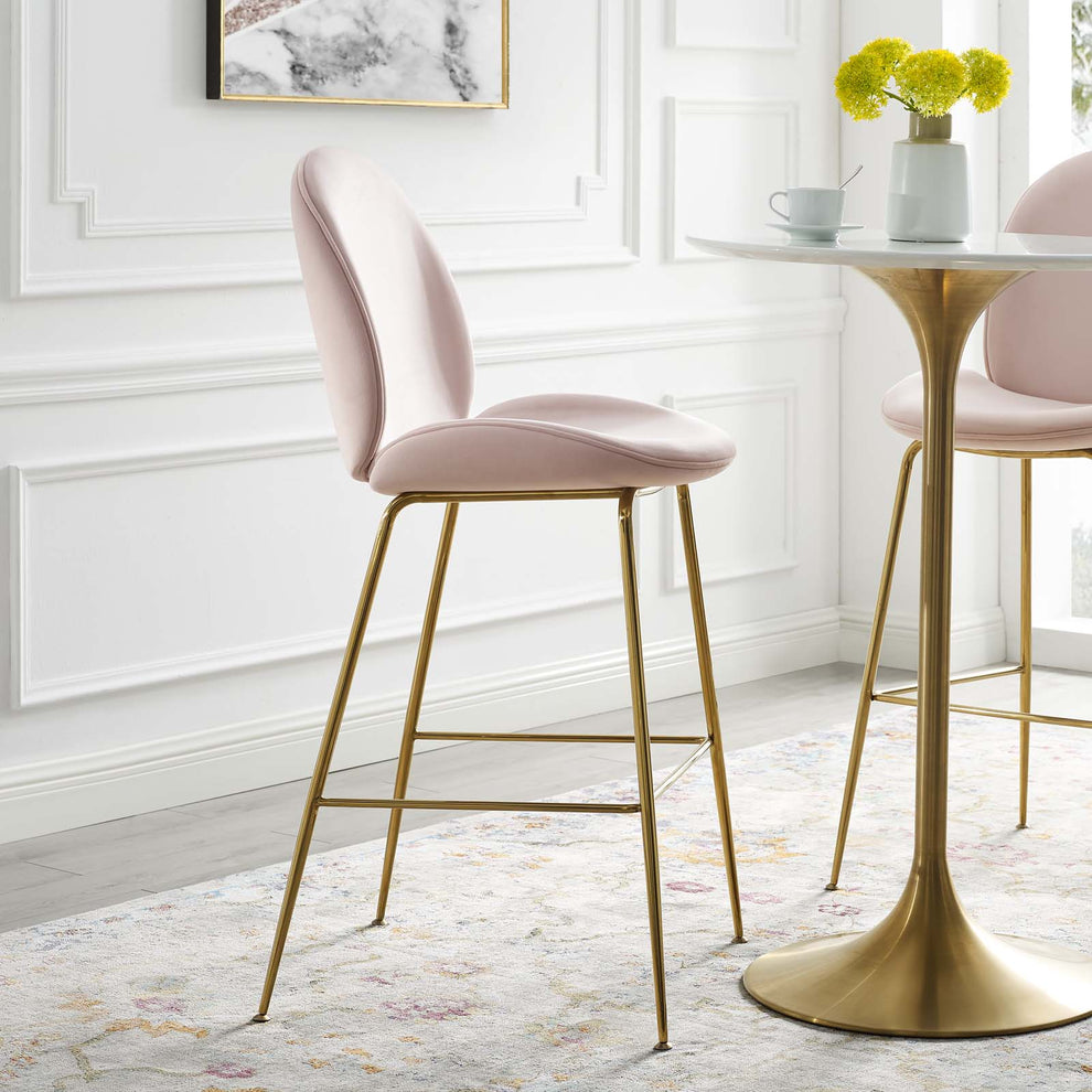 Modway Scoop Gold Stainless Steel Leg Performance Velvet Bar Stool - EEI-3550 | Bar Stools | Modishstore - 1