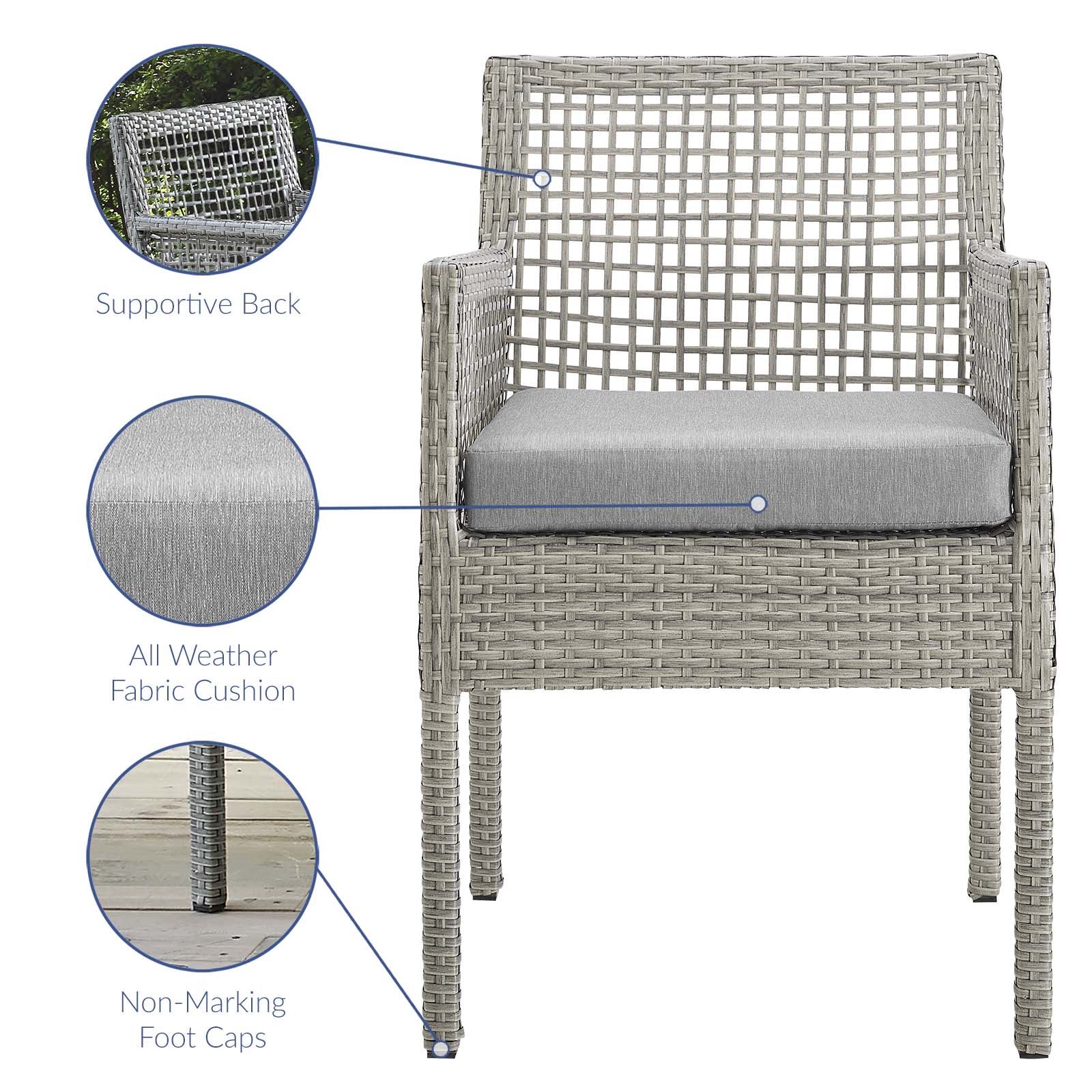 Modway Aura Dining Armchair Outdoor Patio Wicker Rattan Set of 2 - EEI-3561 | Outdoor Chairs | Modishstore - 16