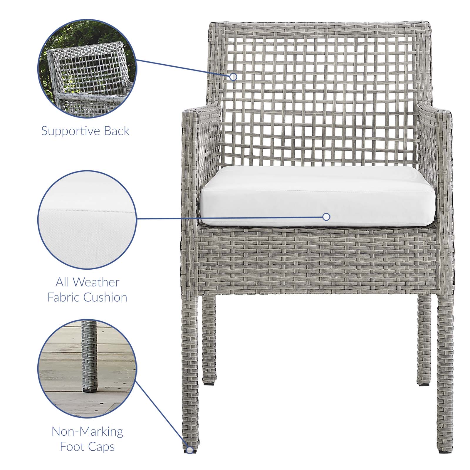 Modway Aura Dining Armchair Outdoor Patio Wicker Rattan Set of 2 - EEI-3561 | Outdoor Chairs | Modishstore - 18