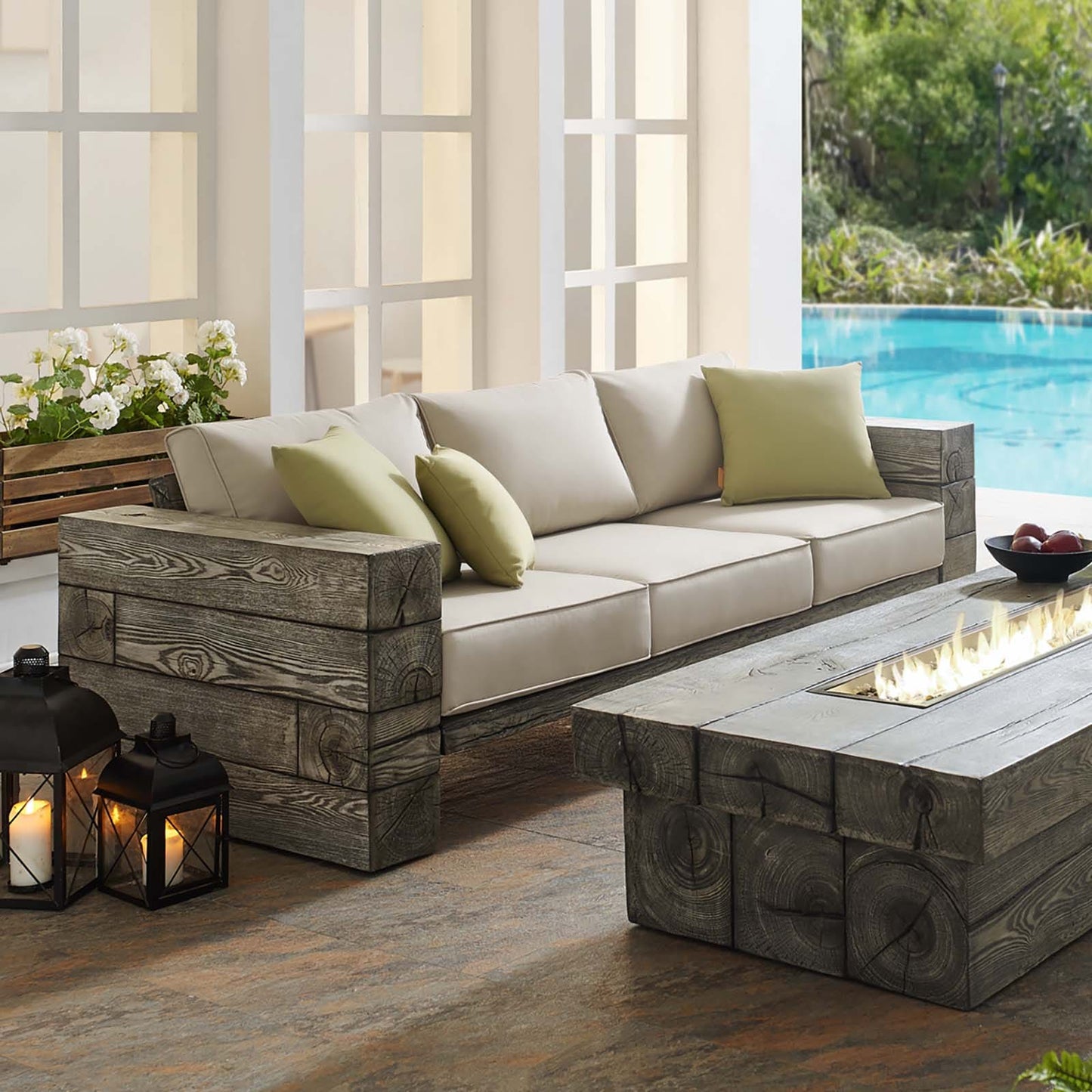 Manteo Rustic Coastal Outdoor Patio Sunbrella??  Sofa - EEI-3565 | Outdoor Sofas, Loveseats & Sectionals | Modishstore - 1