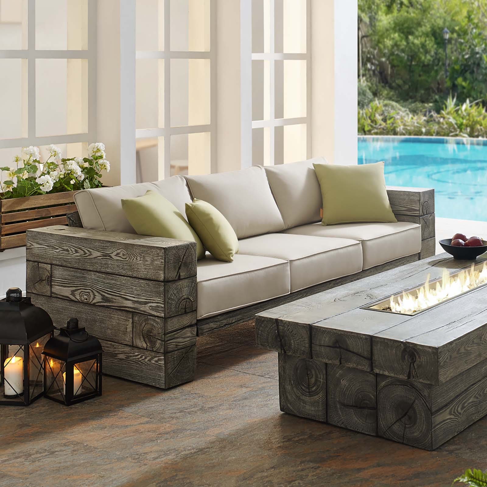 Manteo Rustic Coastal Outdoor Patio Sunbrella??  Sofa - EEI-3565 | Outdoor Sofas, Loveseats & Sectionals | Modishstore - 1