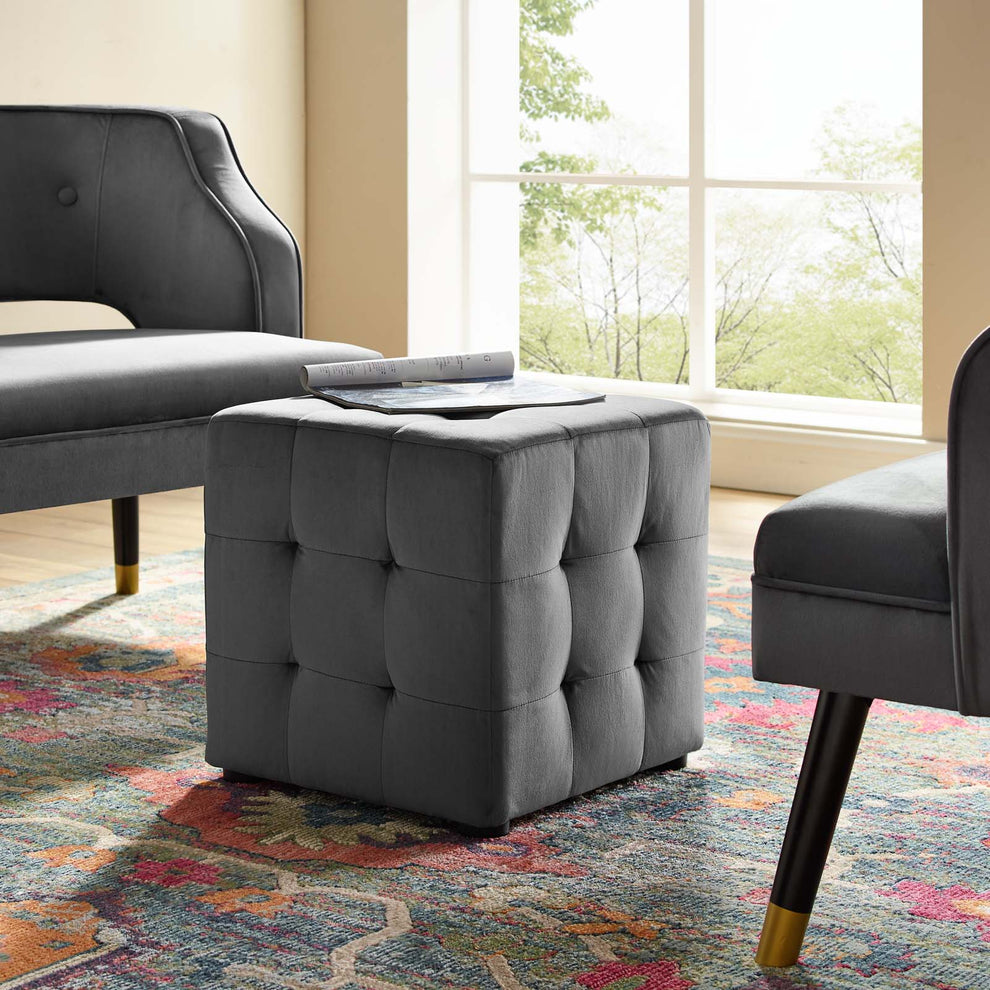 Modway Contour Tufted Cube Performance Velvet Ottoman - EEI-3577 | Ottomans | Modishstore - 1