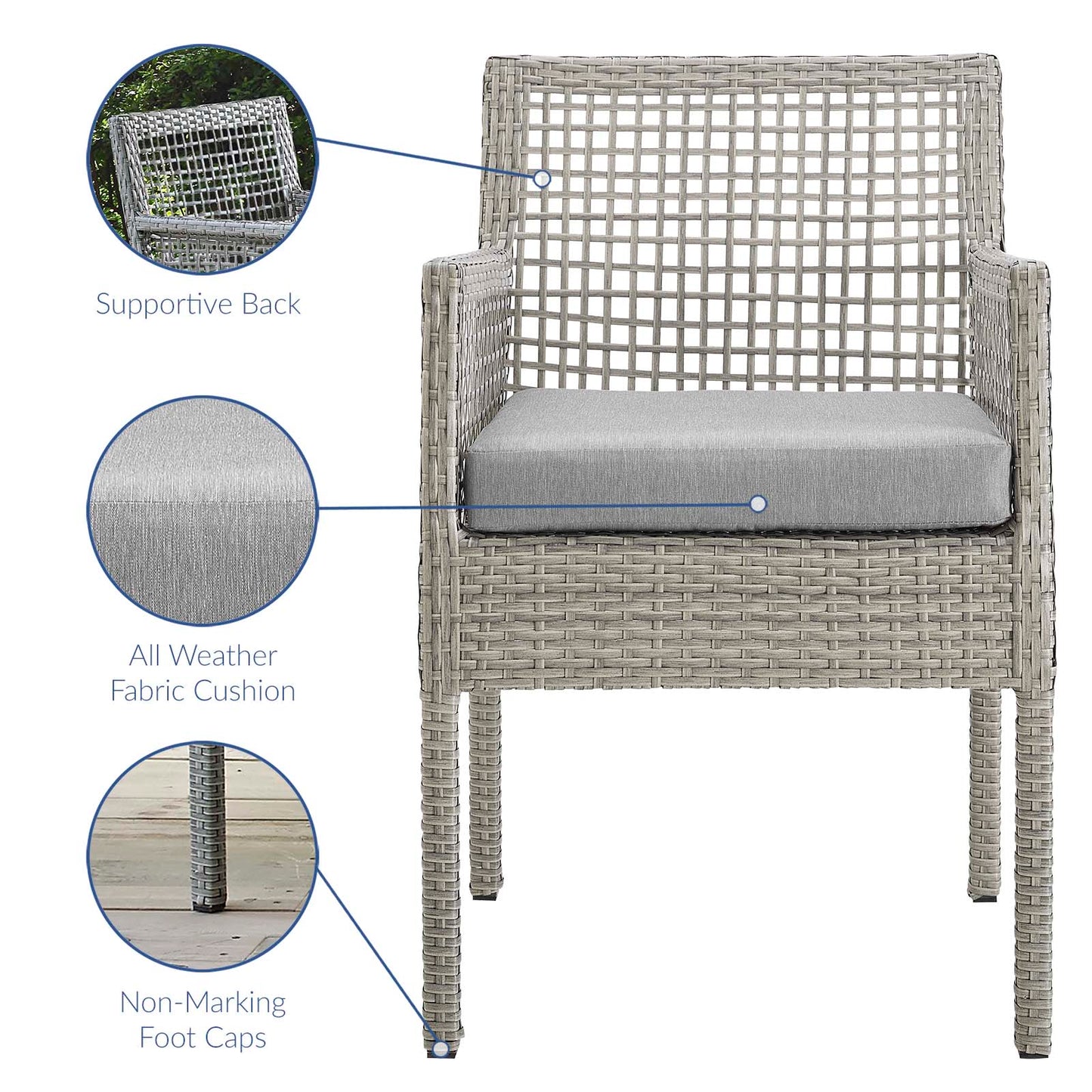 Modway Aura Dining Armchair Outdoor Patio Wicker Rattan Set of 4 | Dining Chairs | Modishstore-12