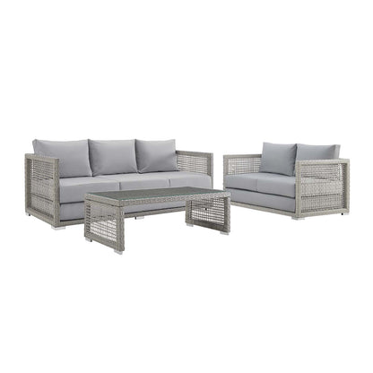 Modway Aura 3 Piece Outdoor Patio Wicker Rattan Set - EEI-3598 | Outdoor Sofas, Loveseats & Sectionals | Modishstore - 1