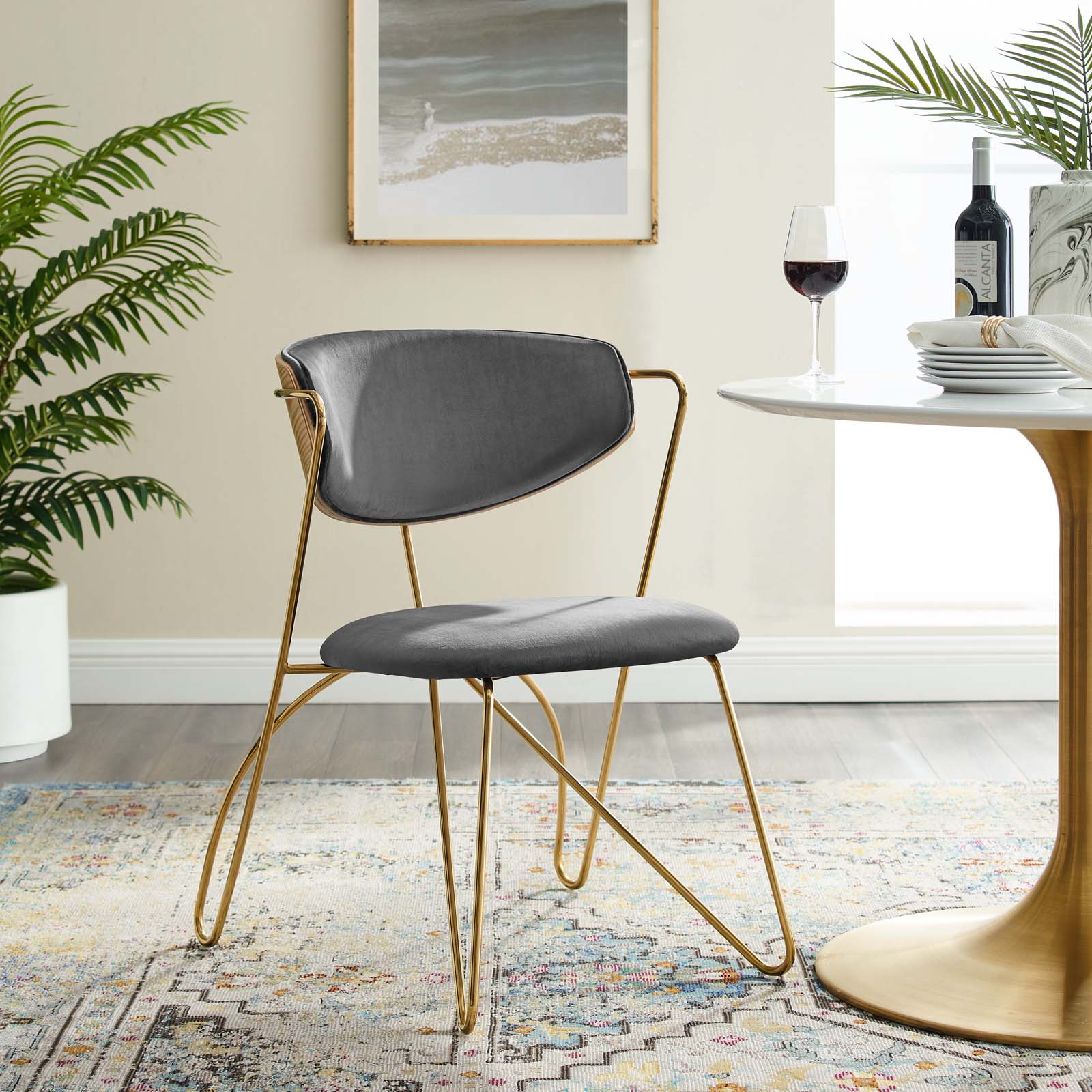 Modway Prevail Gold Stainless Steel Dining and Accent Performance Velvet Chair - EEI-3606 | Dining Chairs | Modishstore - 1