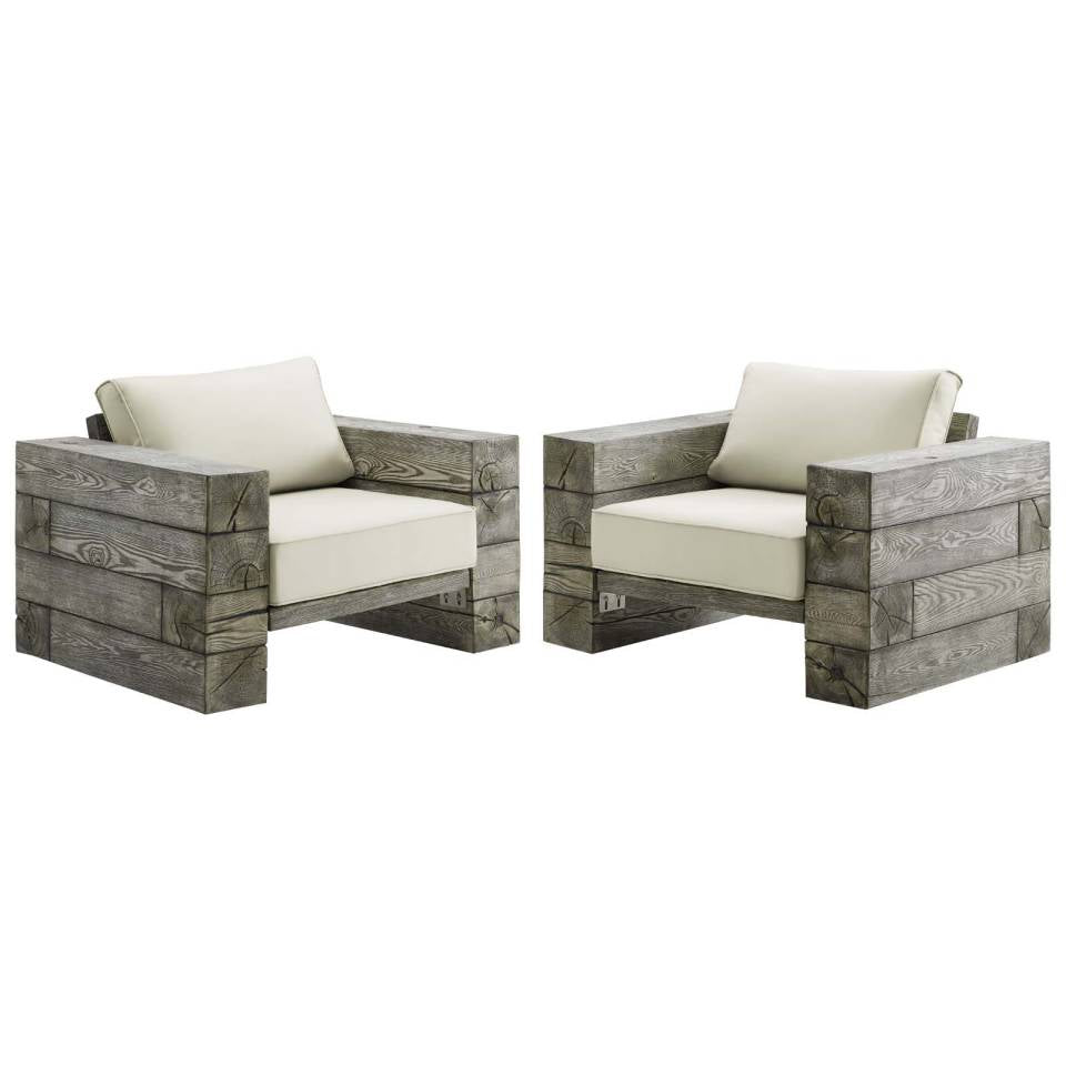 Modway Manteo Rustic Coastal Outdoor Patio Sunbrella® Lounge Armchair Set of 2 - EEI-3653 | Outdoor Sofas, Loveseats & Sectionals | Modishstore - 2
