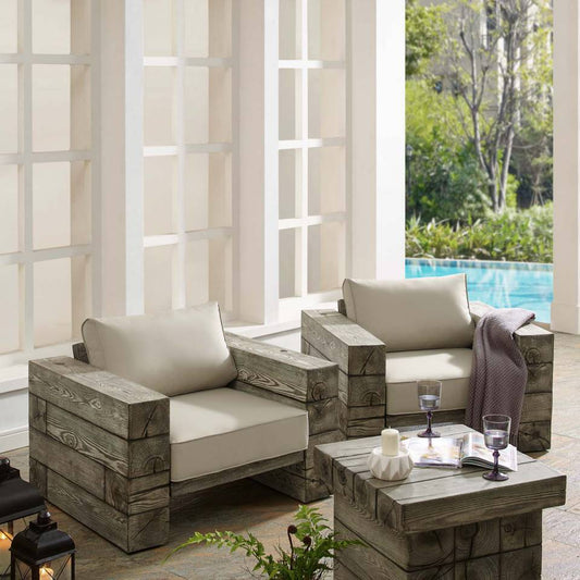 Modway Manteo Rustic Coastal Outdoor Patio Sunbrella® Lounge Armchair Set of 2 | Outdoor Patio Daybed | Modishstore