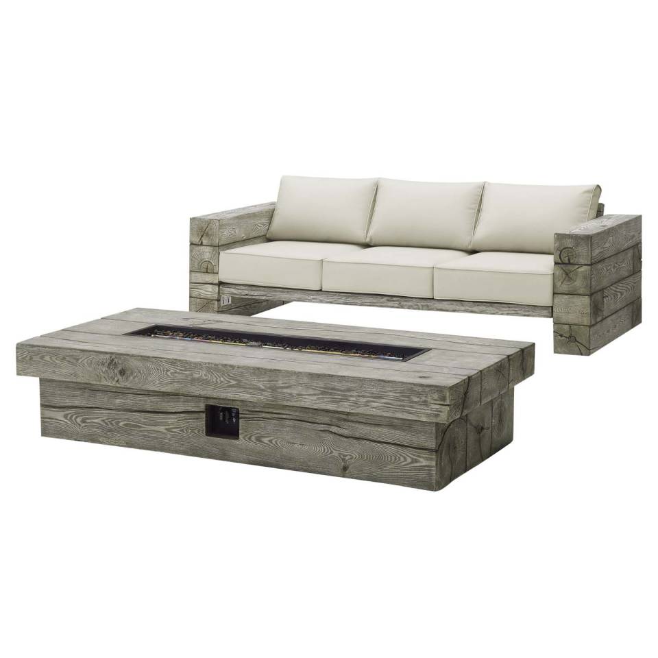 Modway Manteo Rustic Coastal Outdoor Patio Sunbrella® Sofa and Fire Pit Set - EEI-3654 | Outdoor Sofas, Loveseats & Sectionals | Modishstore - 2