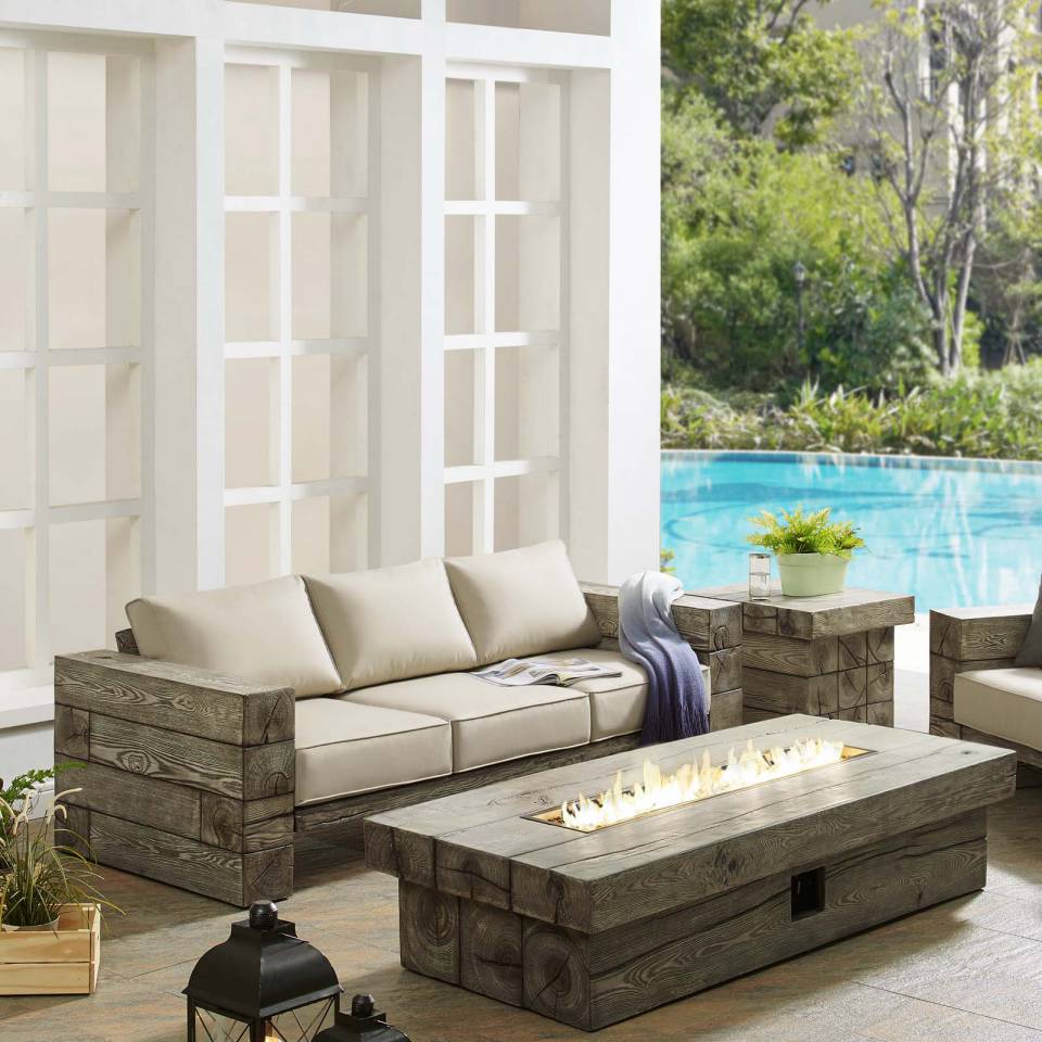 Modway Manteo Rustic Coastal Outdoor Patio Sunbrella® Sofa and Fire Pit Set - EEI-3654 | Outdoor Sofas, Loveseats & Sectionals | Modishstore - 1
