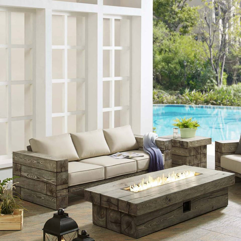 Modway Manteo Rustic Coastal Outdoor Patio Sunbrella® Sofa and Fire Pit Set | Outdoor Sofas, Loveseats & Sectionals | Modishstore