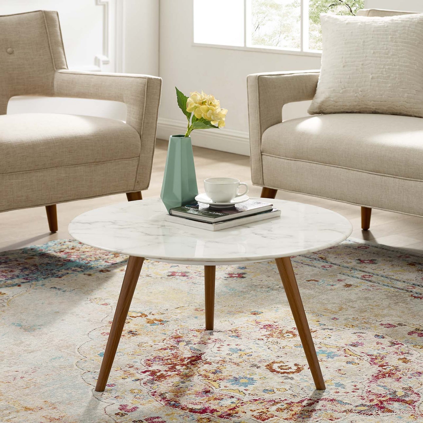 Lippa 28" Round Artificial Marble Coffee Table with Tripod Base By Modway - EEI-3660 | Coffee Tables | Modishstore - 1