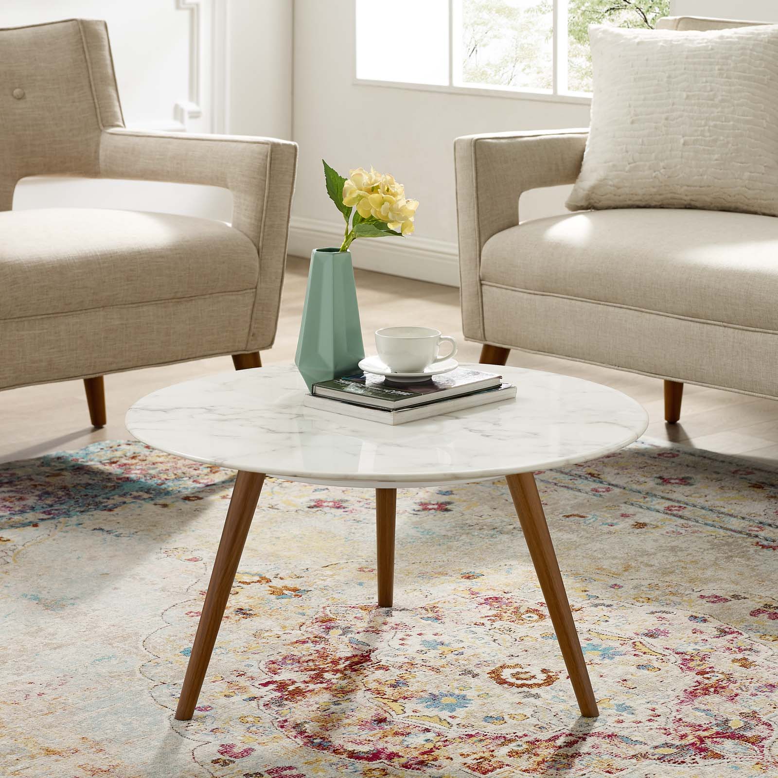 Lippa 28" Round Artificial Marble Coffee Table with Tripod Base By Modway - EEI-3660 | Coffee Tables | Modishstore - 1