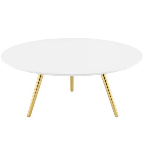 Modway Lippa 36" Round Wood Top Coffee Table with Tripod Base in Gold White | Coffee Tables | Modishstore