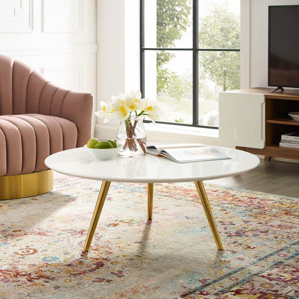 Modway Lippa 36" Round Wood Top Coffee Table with Tripod Base in Gold White - EEI-3663 | Coffee Tables | Modishstore - 2