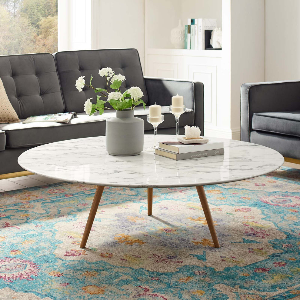 Modway Lippa 47" Round Artificial Marble Coffee Table with Tripod Base - EEI-3669 | Coffee Tables | Modishstore - 3