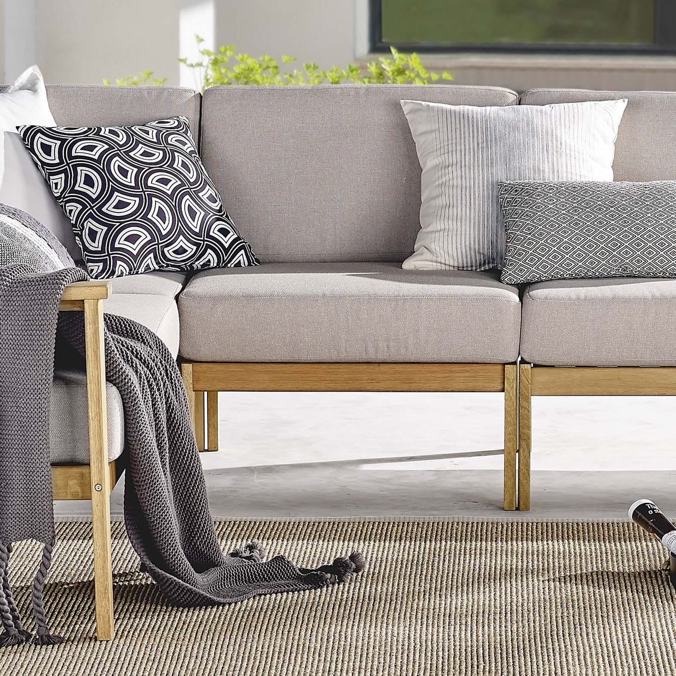 Modway Sedona Outdoor Patio Eucalyptus Wood Sectional Sofa Armless Chair EEI3681 Natural