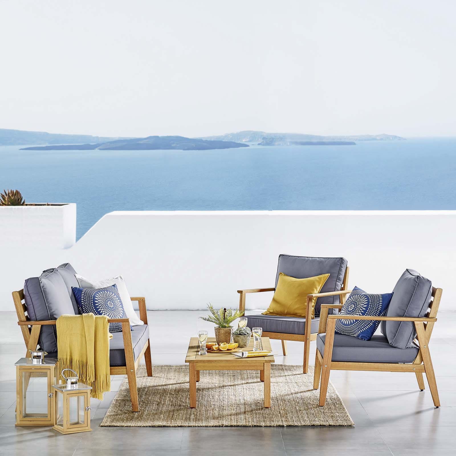 Modway Syracuse Outdoor Patio Upholstered 4 Piece Furniture Set - EEI-3705 | Outdoor Sofas, Loveseats & Sectionals | Modishstore - 1