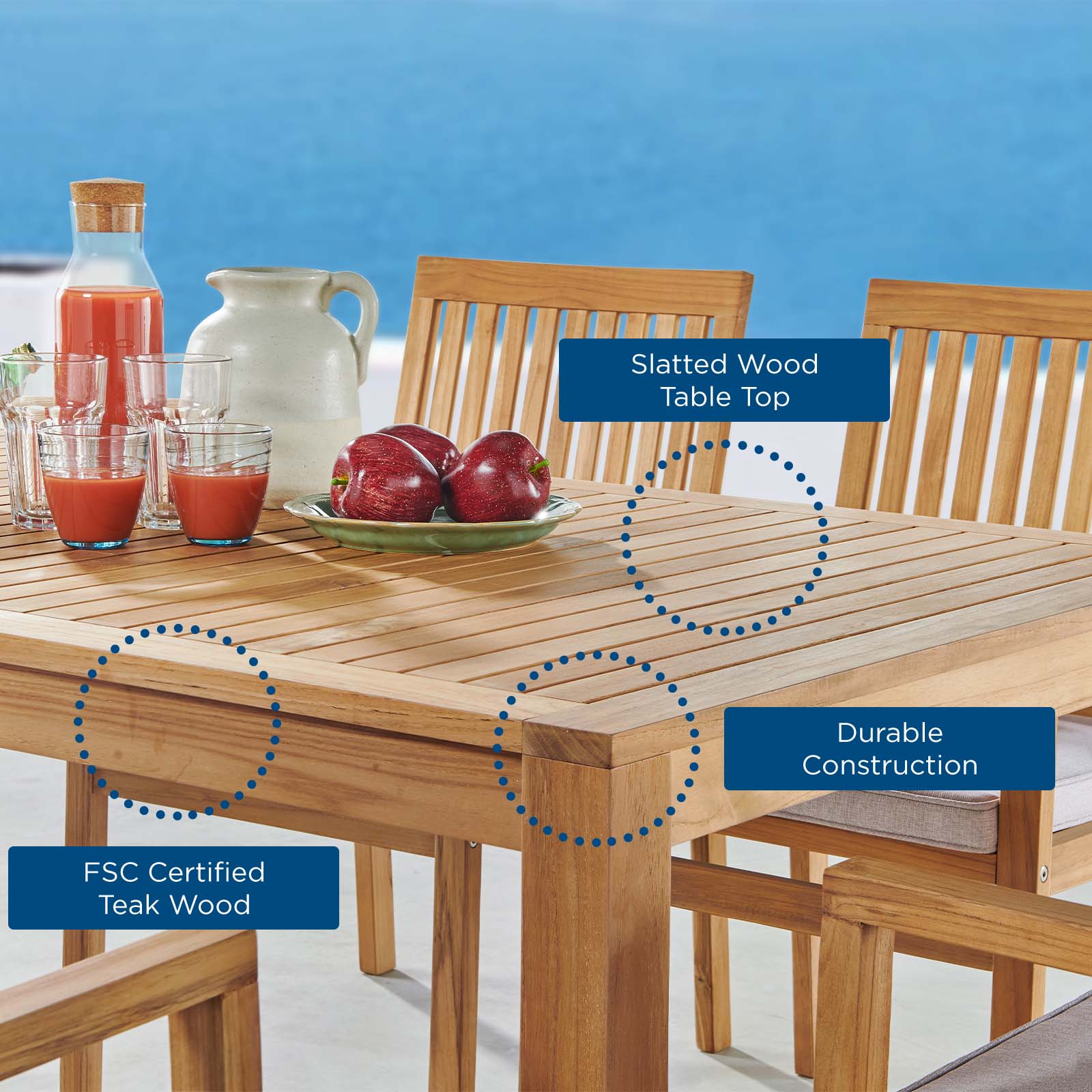 Farmstay 63" Rectangle Outdoor Patio Teak Wood Dining Table By Modway - EEI-3719 | Outdoor Tables | Modishstore - 6