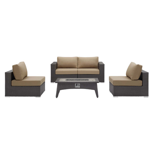 Convene 5 Piece Set Outdoor Patio with Fire Pit By Modway - EEI-3723 | Outdoor Sofas, Loveseats & Sectionals | Modishstore