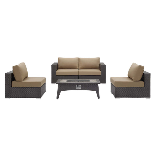 Convene 5 Piece Set Outdoor Patio with Fire Pit By Modway - EEI-3723 | Outdoor Sofas, Loveseats & Sectionals | Modishstore - 1