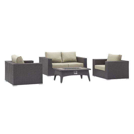 Convene 4 Piece Set Outdoor Patio with Fire Pit By Modway - EEI-3725 | Outdoor Sofas, Loveseats & Sectionals | Modishstore