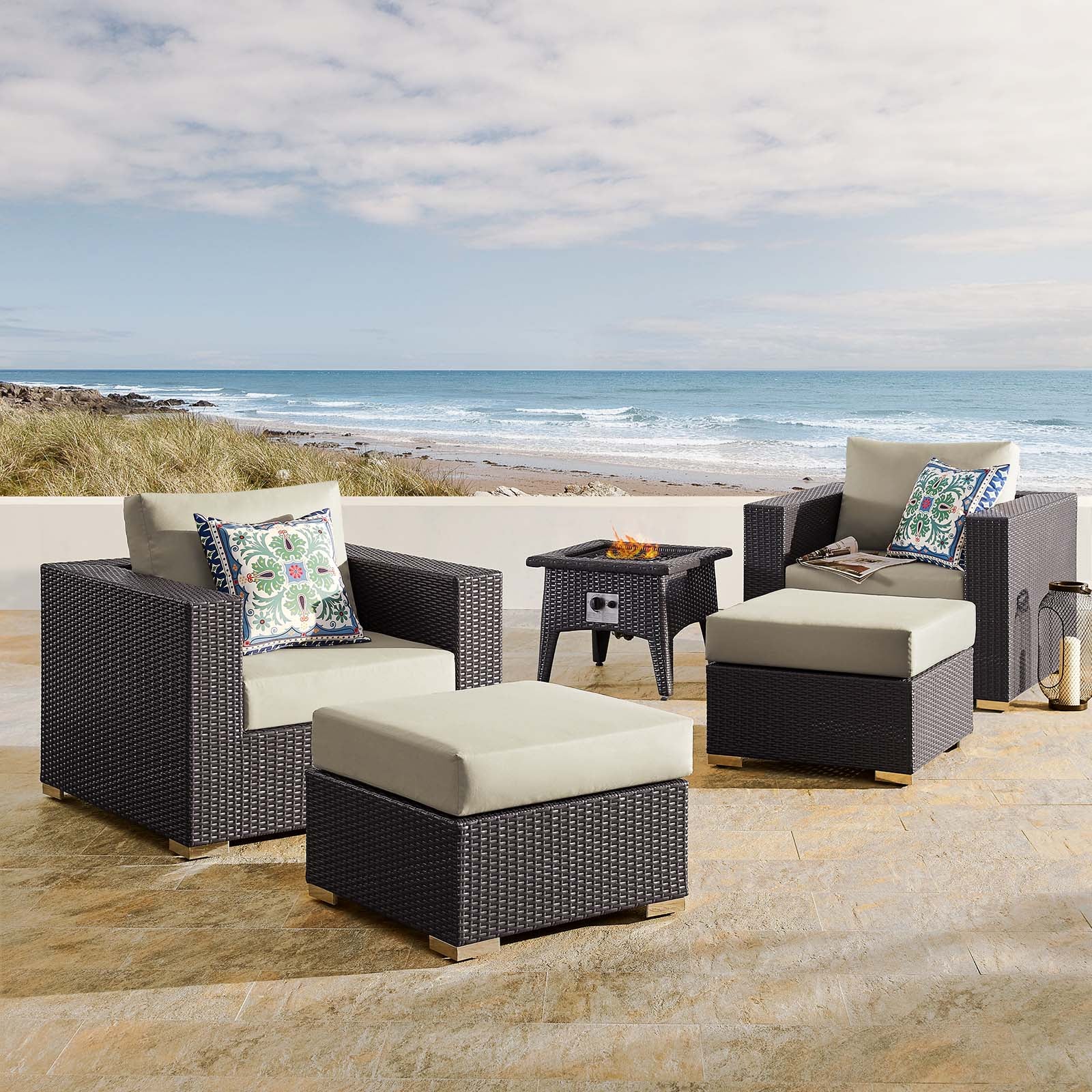 Modway Convene 5 Piece Set Outdoor Patio with Fire Pit-EEI-3726 | Outdoor Sofas, Loveseats & Sectionals | Modishstore-28