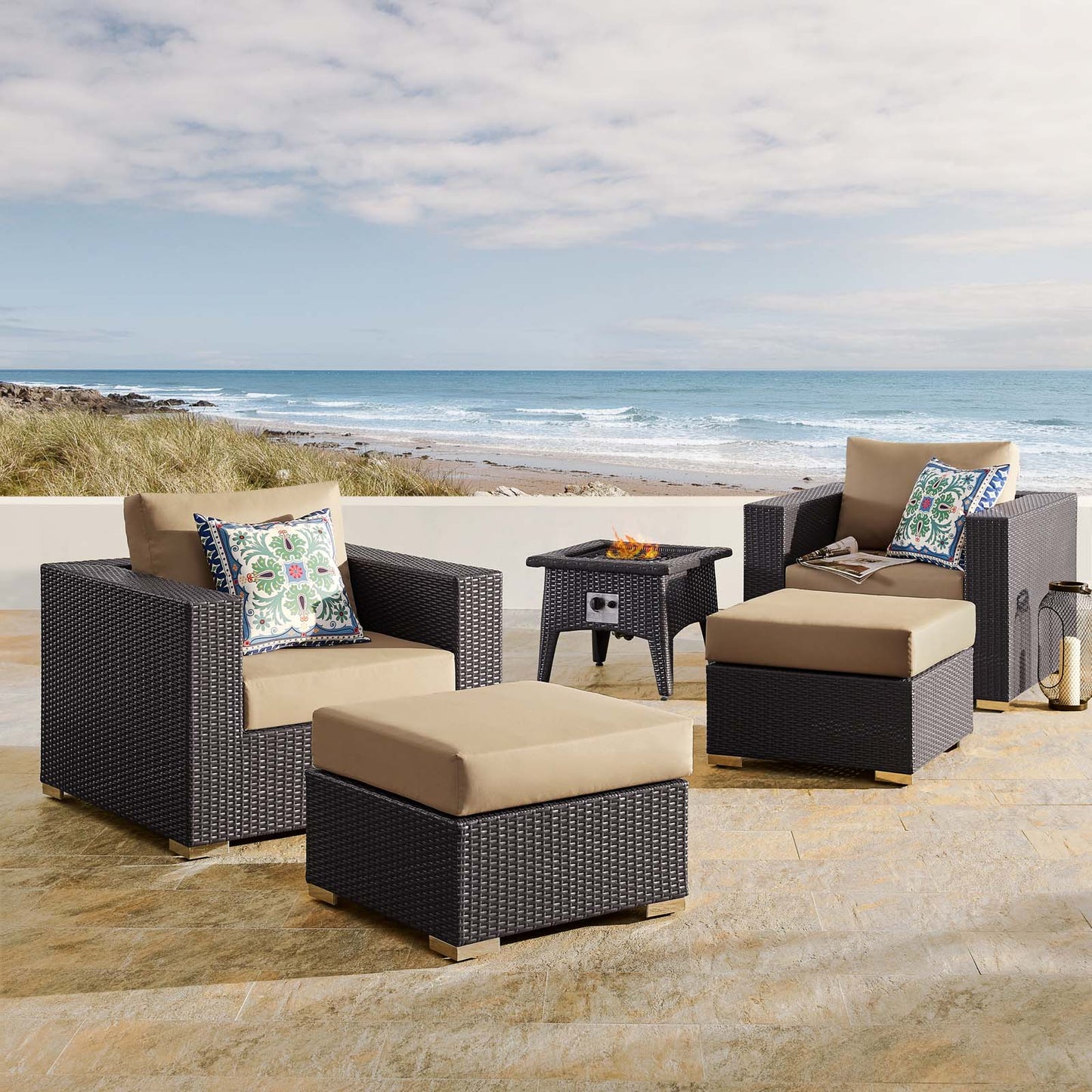 Modway Convene 5 Piece Set Outdoor Patio with Fire Pit-EEI-3726 | Outdoor Sofas, Loveseats & Sectionals | Modishstore-29