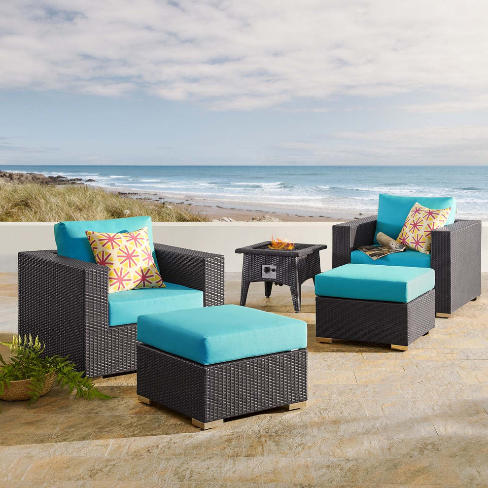 Modway Convene 5 Piece Set Outdoor Patio with Fire Pit-EEI-3726 - EEI-3726 | Outdoor Sofas, Loveseats & Sectionals | Modishstore - 1
