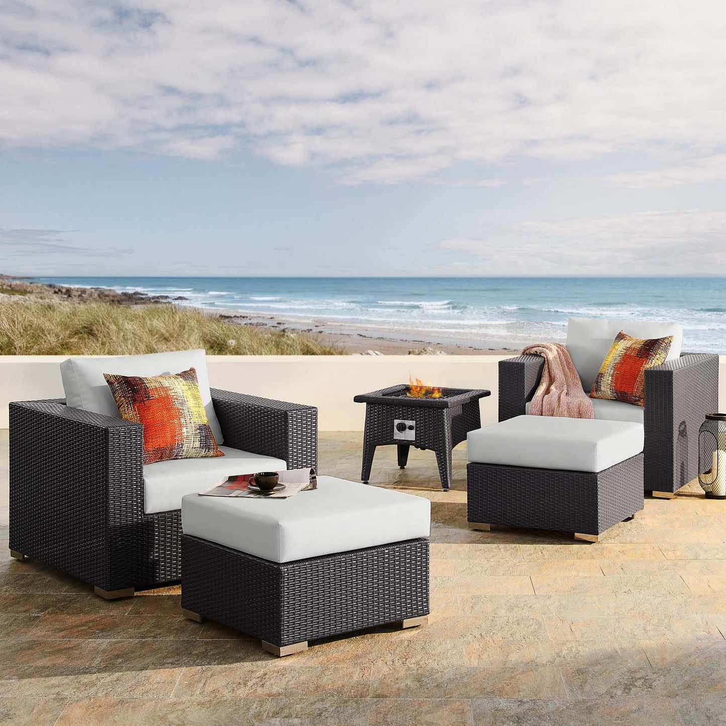 Modway Convene 5 Piece Set Outdoor Patio with Fire Pit-EEI-3726 | Outdoor Sofas, Loveseats & Sectionals | Modishstore-27